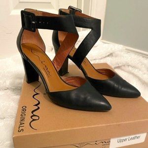 Black Leather Ankle Strap Dress Pump